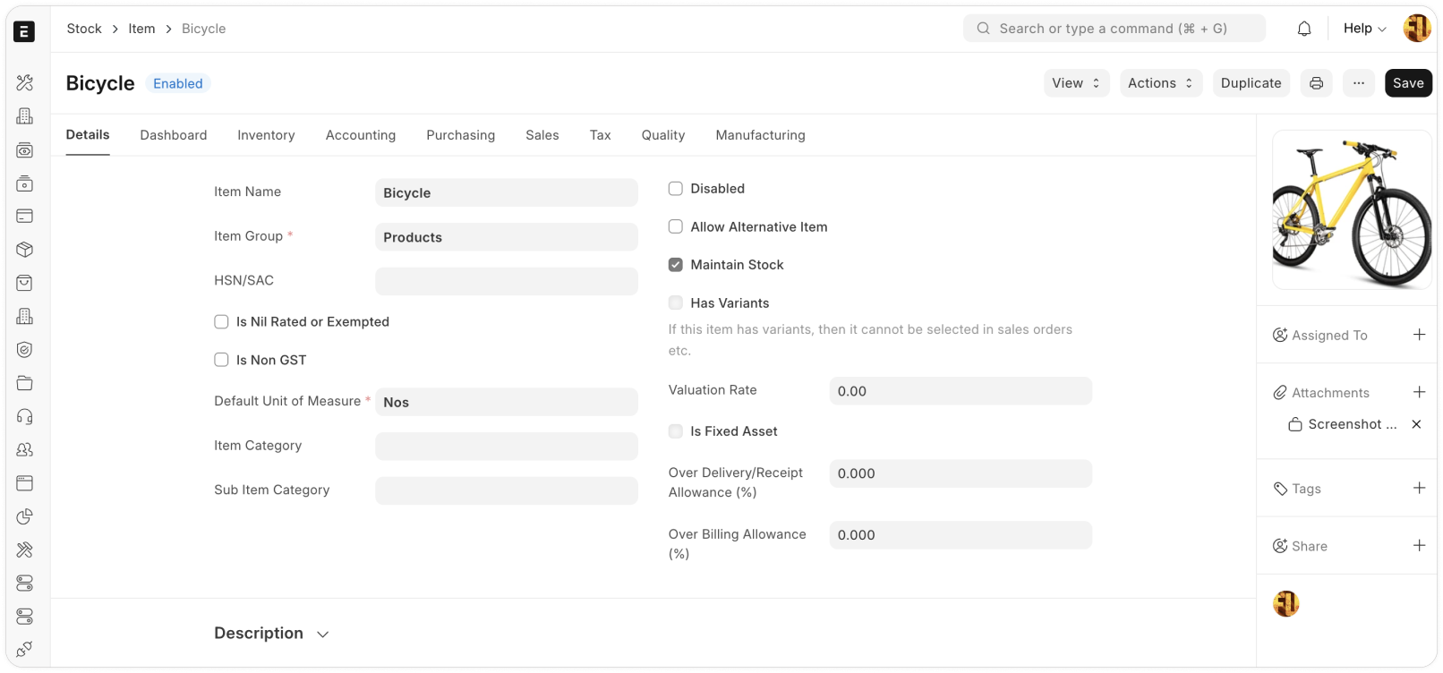 Centrálna karta položky