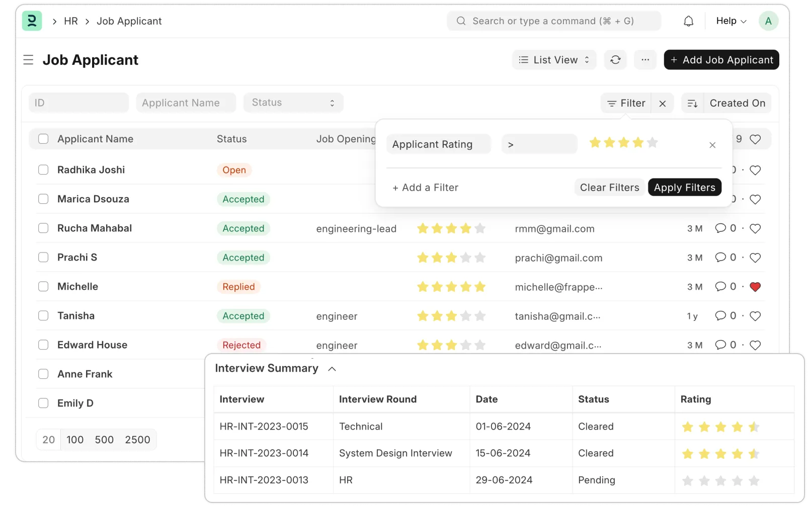 Spravujte uchádzačov