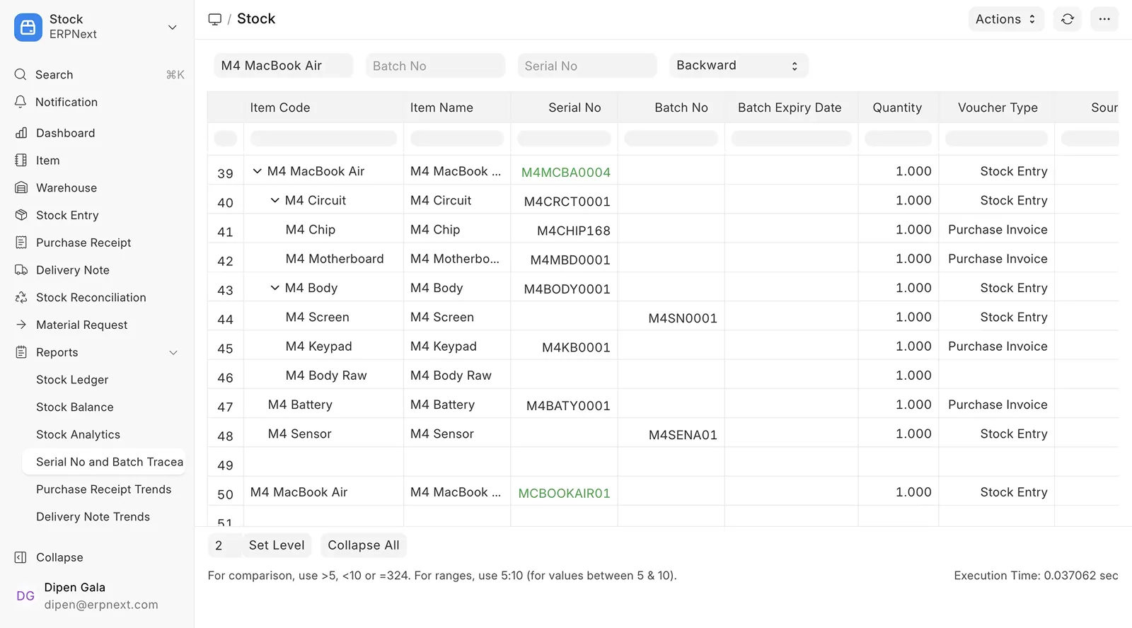 Report sledovateľnosti sérií a šarží