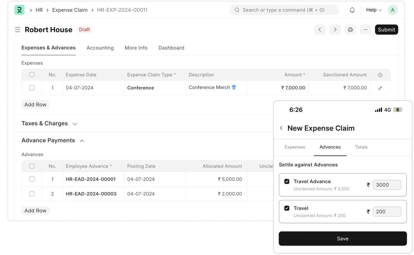 Vyrovnanie záloh voči výdavkom